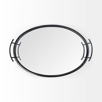 Mercana - Ansel 20L x 14W Black Metal Mirrored Bottom Oval Serving Tray - 68984 view 5