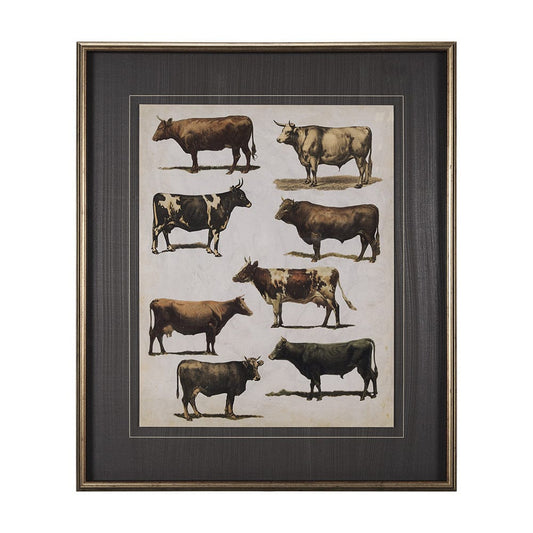 Mercana - Antique Cow Chart by Mercana Studio a Framed Art Print Matted under Glass - 10408 view 1
