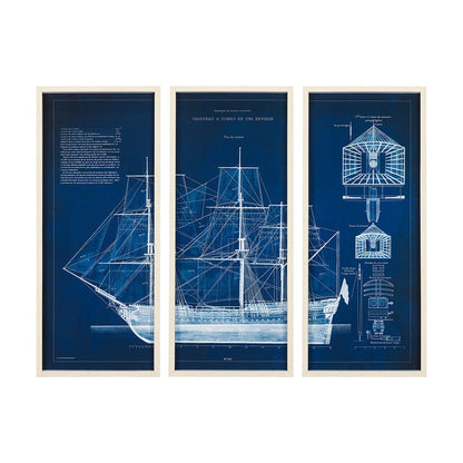 Mercana - Antique Ship Blueprint IV by Vision Studio Hand Embelished Framed Art Print Matted under Glass - 8804 view 1