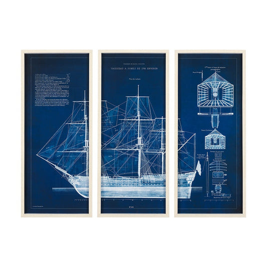 Mercana - Antique Ship Blueprint IV by Vision Studio Hand Embelished Framed Art Print Matted under Glass - 8804 view 1