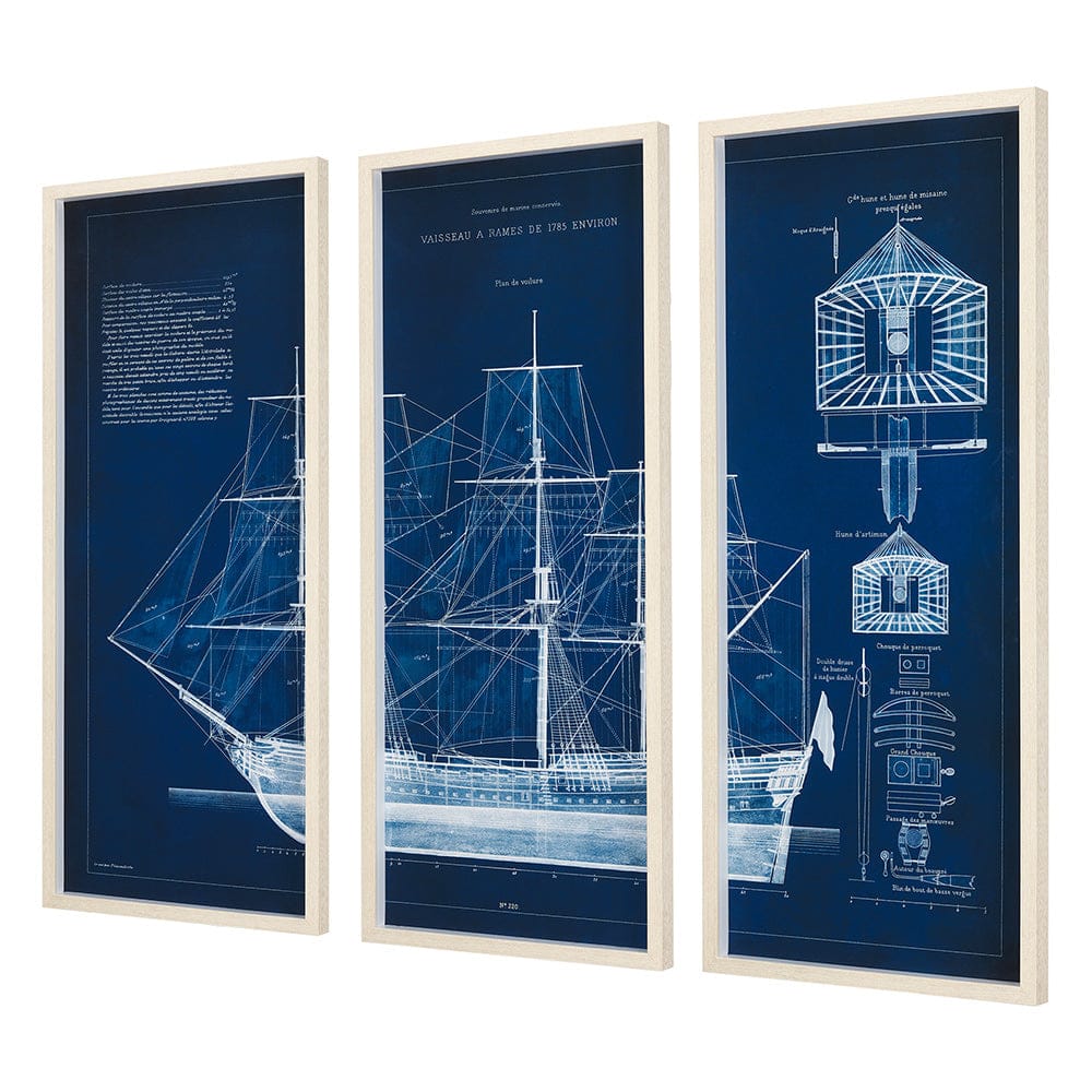 Mercana - Antique Ship Blueprint IV by Vision Studio Hand Embelished Framed Art Print Matted under Glass - 8804 view 2