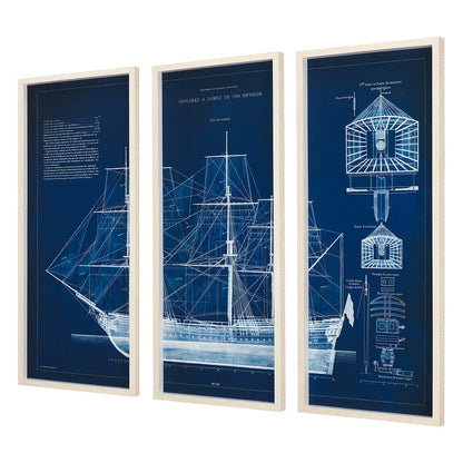 Mercana - Antique Ship Blueprint IV by Vision Studio Hand Embelished Framed Art Print Matted under Glass - 8804 view 2