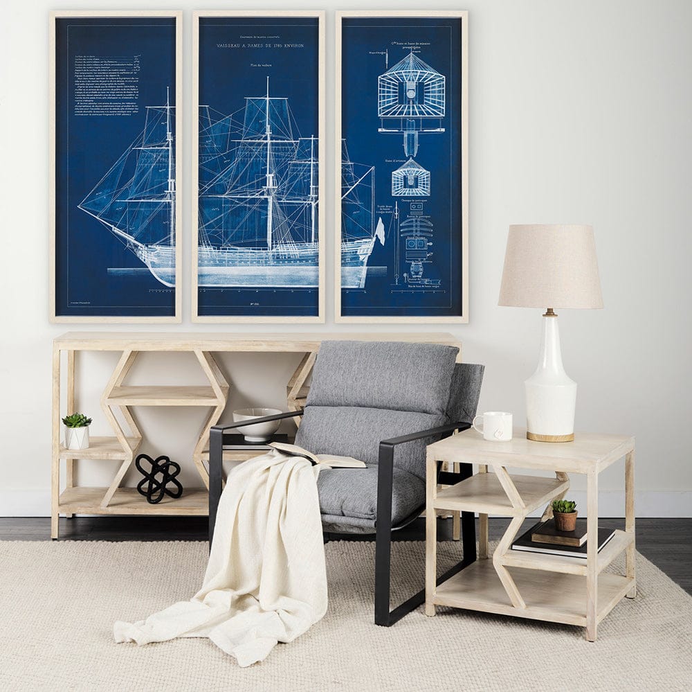 Mercana - Antique Ship Blueprint IV by Vision Studio Hand Embelished Framed Art Print Matted under Glass - 8804 view 8