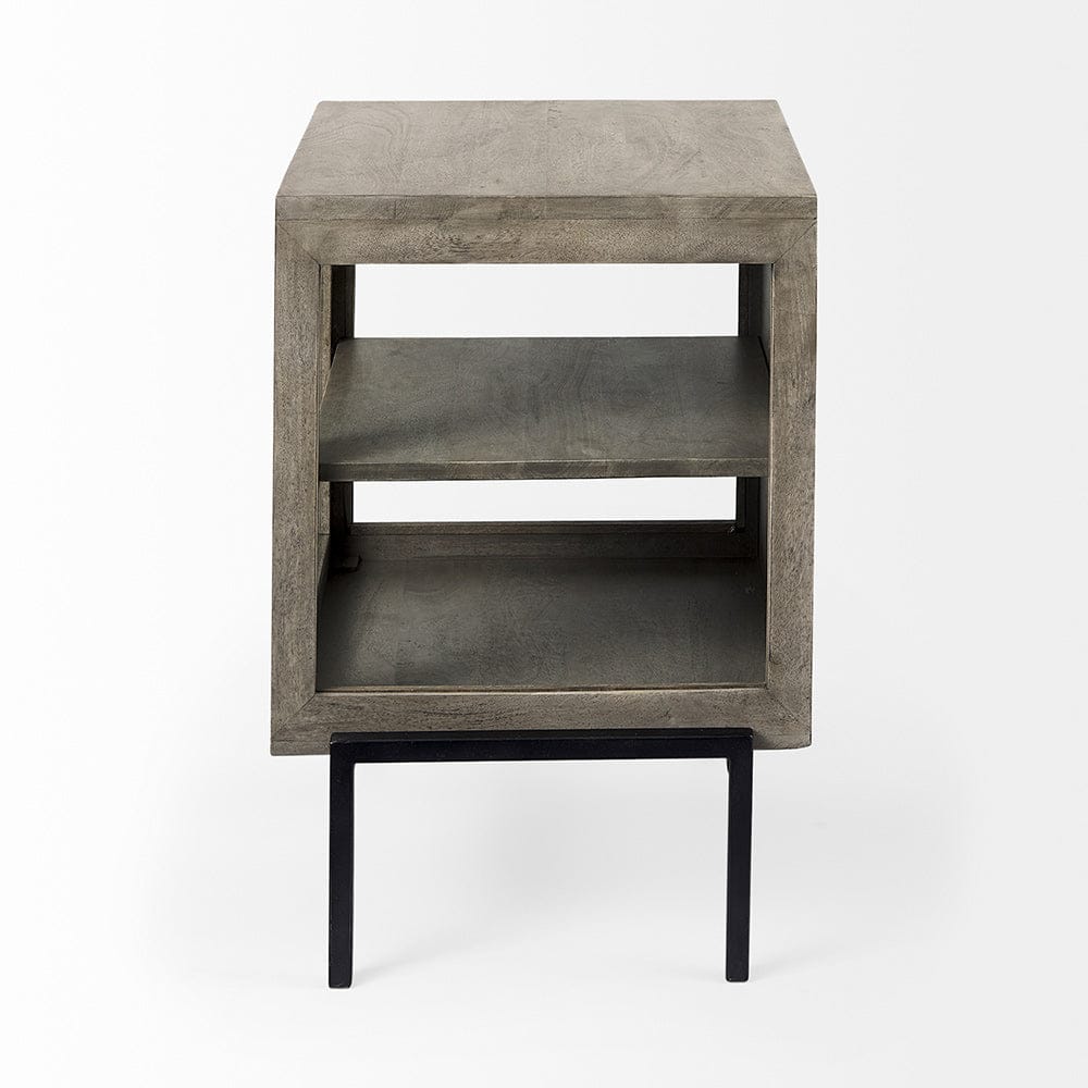 Mercana - Arelius 20L x 18W x 26H Gray Wood W/ Black Metal Frame End/Side Table - 69303_CLOSEOUT view 2