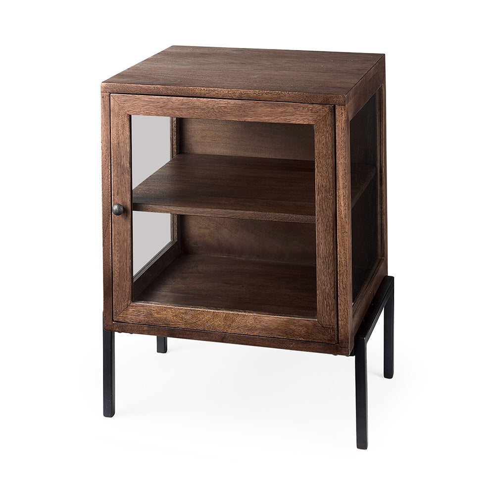 Mercana - Arelius 20L x 18W x 26H Medium Brown Wood W/ Black Metal Frame End/Side Table - 69302 view 1