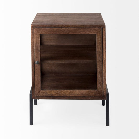 Mercana - Arelius 20L x 18W x 26H Medium Brown Wood W/ Black Metal Frame End/Side Table - 69302 view 2