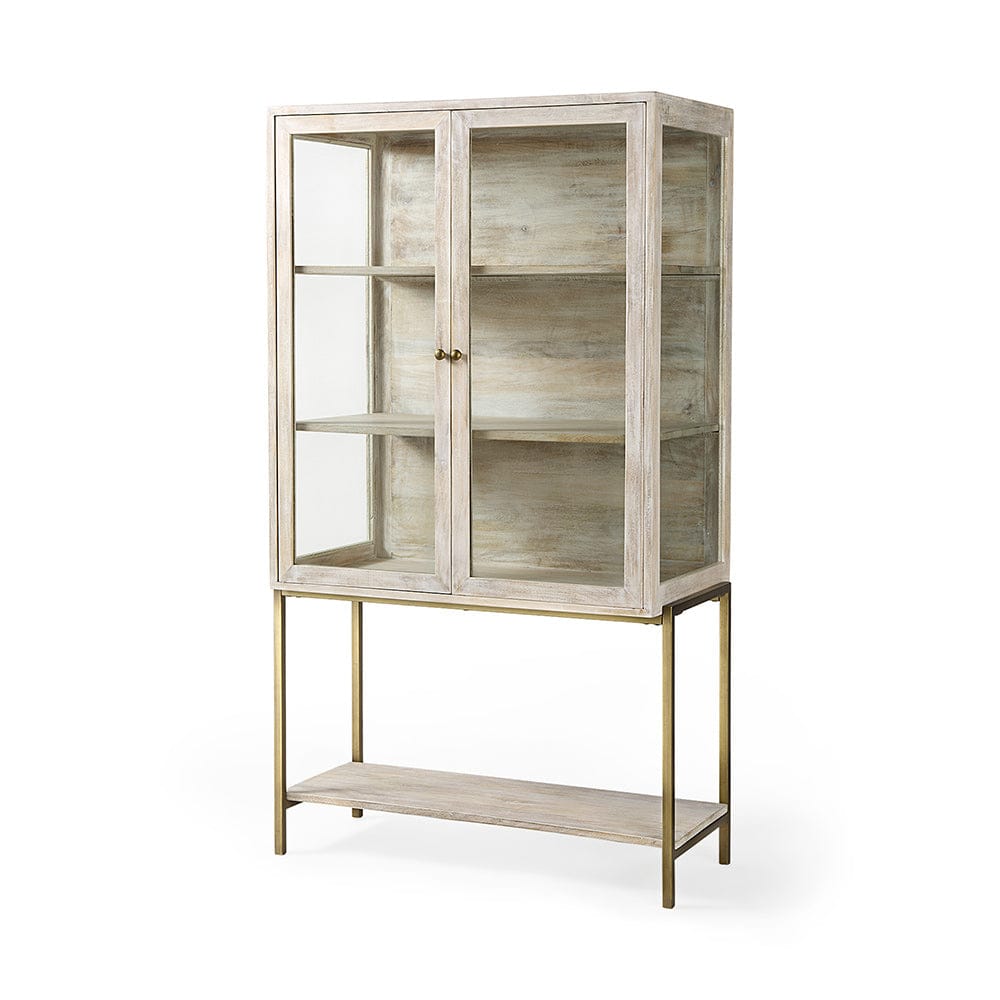 Mercana - Arelius 36L x 18.75W x 63H White Wood W/ Gold Metal Base Display Cabinet - 69301 view 1