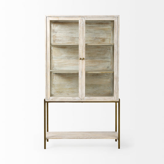Mercana - Arelius 36L x 18.75W x 63H White Wood W/ Gold Metal Base Display Cabinet - 69301 view 2