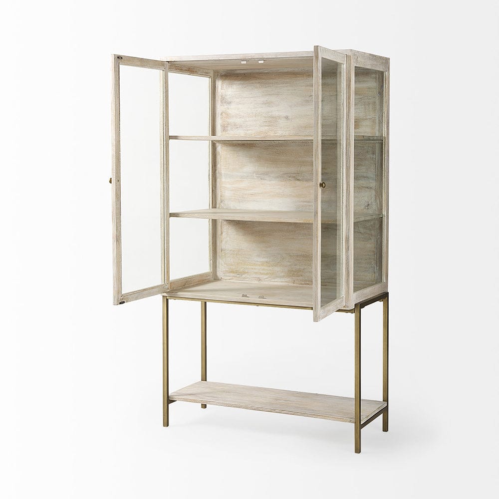 Mercana - Arelius 36L x 18.75W x 63H White Wood W/ Gold Metal Base Display Cabinet - 69301 view 4