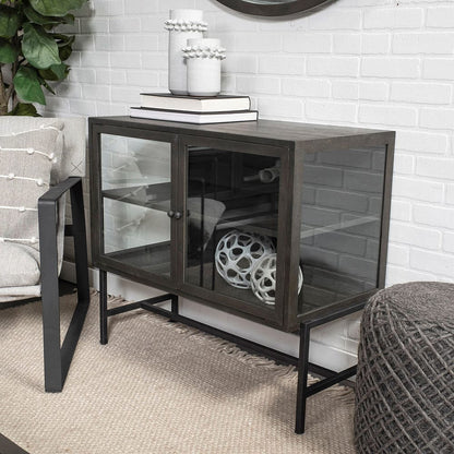 Mercana - Arelius 36L x 18W Black-Brown Wood, Black Metal Base w/ 2 Glass Doors Accent Cabinet - 69010 view 3