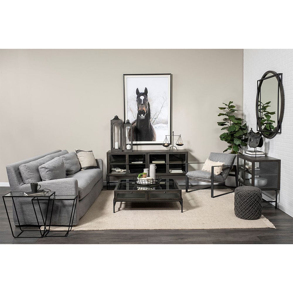 Mercana - Arelius 36L x 18W Black-Brown Wood, Black Metal Base w/ 2 Glass Doors Accent Cabinet - 69010 view 4