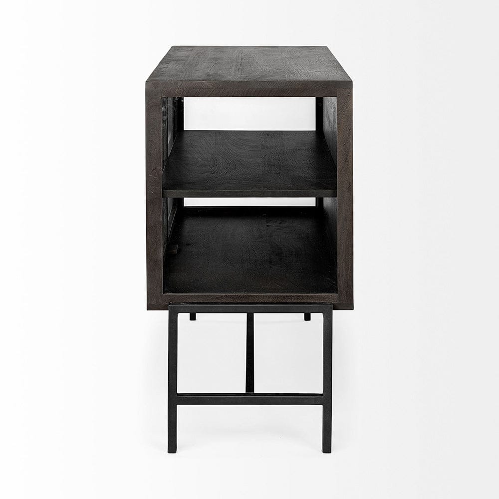 Mercana - Arelius 36L x 18W Black-Brown Wood, Black Metal Base w/ 2 Glass Doors Accent Cabinet - 69010 view 6