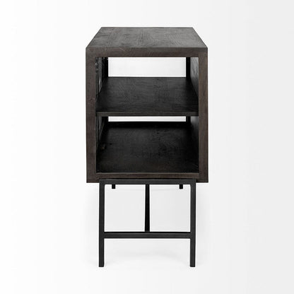 Mercana - Arelius 36L x 18W Black-Brown Wood, Black Metal Base w/ 2 Glass Doors Accent Cabinet - 69010 view 6