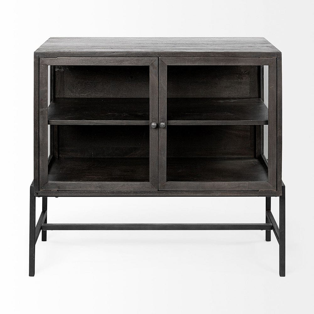Mercana - Arelius 36L x 18W Black-Brown Wood, Black Metal Base w/ 2 Glass Doors Accent Cabinet - 69010 view 7