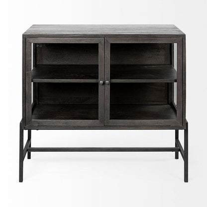 Mercana - Arelius 36L x 18W Black-Brown Wood, Black Metal Base w/ 2 Glass Doors Accent Cabinet - 69010 view 7