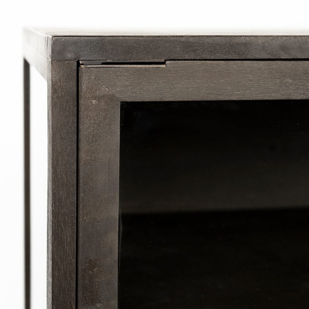 Mercana - Arelius 36L x 18W Black-Brown Wood, Black Metal Base w/ 2 Glass Doors Accent Cabinet - 69010 view 9
