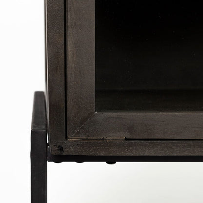 Mercana - Arelius 36L x 18W Black-Brown Wood, Black Metal Base w/ 2 Glass Doors Accent Cabinet - 69010 view 12