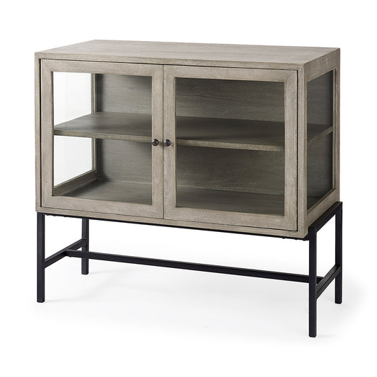 Mercana - Arelius 36L x 18W x 32H Gray Wood, Black Metal Base w/ 2 Glass Doors Accent Cabinet - 69291 view 1