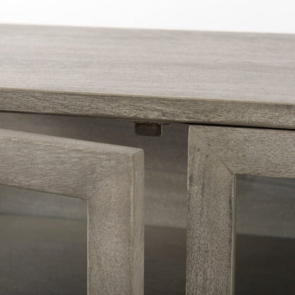 Mercana - Arelius 36L x 18W x 32H Gray Wood, Black Metal Base w/ 2 Glass Doors Accent Cabinet - 69291 view 3