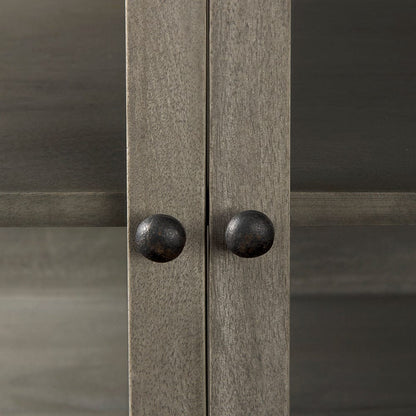 Mercana - Arelius 36L x 18W x 32H Gray Wood, Black Metal Base w/ 2 Glass Doors Accent Cabinet - 69291 view 4