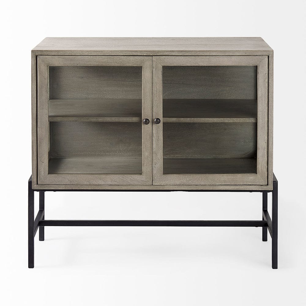 Mercana - Arelius 36L x 18W x 32H Gray Wood, Black Metal Base w/ 2 Glass Doors Accent Cabinet - 69291 view 8