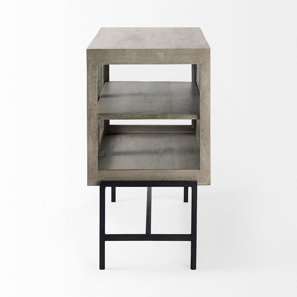Mercana - Arelius 36L x 18W x 32H Gray Wood, Black Metal Base w/ 2 Glass Doors Accent Cabinet - 69291 view 9