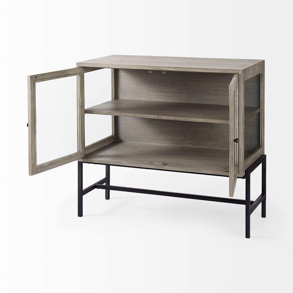 Mercana - Arelius 36L x 18W x 32H Gray Wood, Black Metal Base w/ 2 Glass Doors Accent Cabinet - 69291 view 10