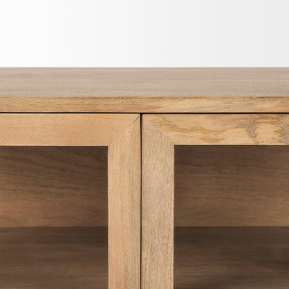 Mercana - Arelius 36L x 18W x 32H Light Brown Wood, Black Metal Base w/ 2 Glass Doors Accent Cabinet - 69226 view 6