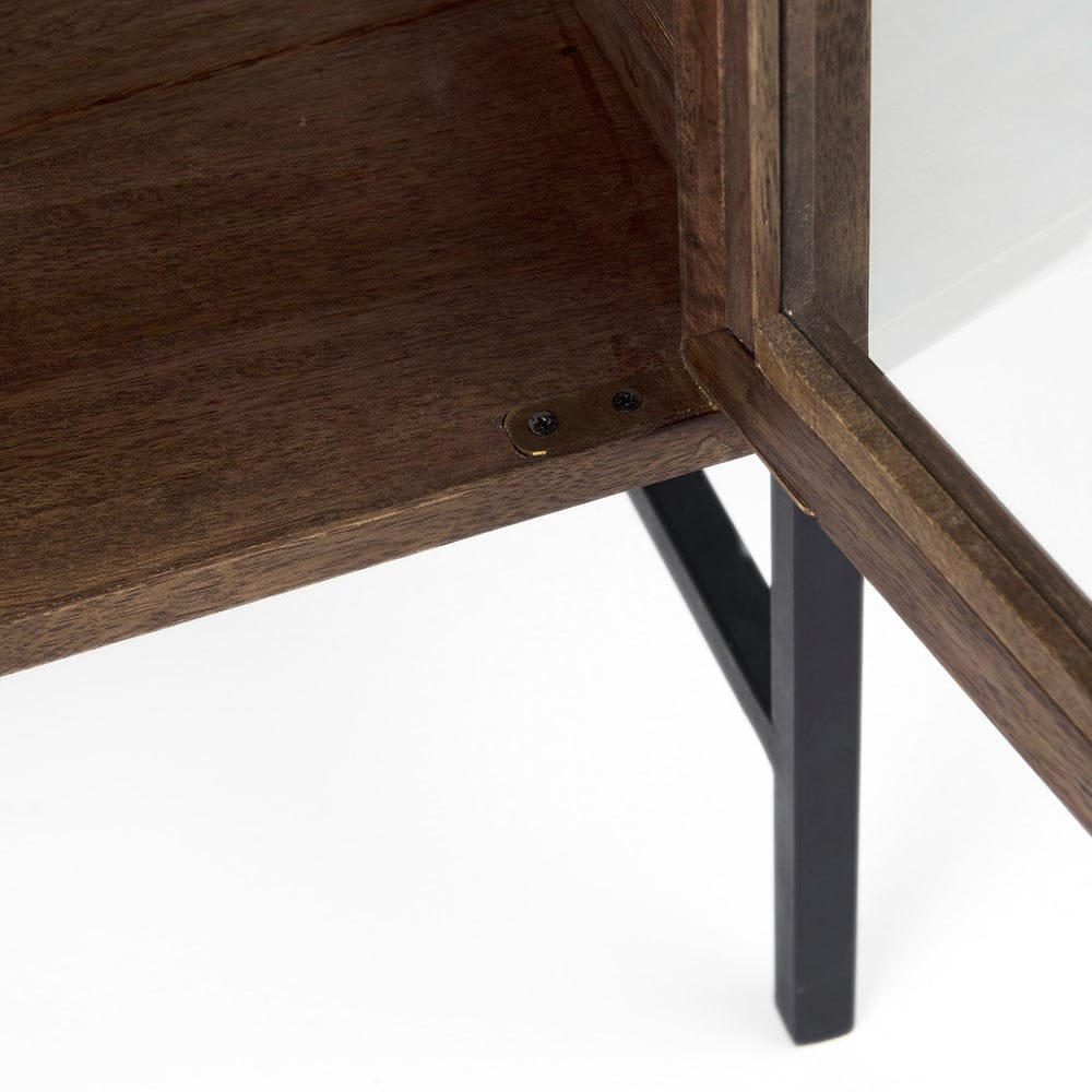 Mercana - Arelius 36L x 18W x 32H Medium Brown Wood, Black Metal Base w/ 2 Glass Doors Accent Cabinet - 69290 view 8