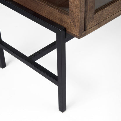 Mercana - Arelius 36L x 18W x 32H Medium Brown Wood, Black Metal Base w/ 2 Glass Doors Accent Cabinet - 69290 view 9