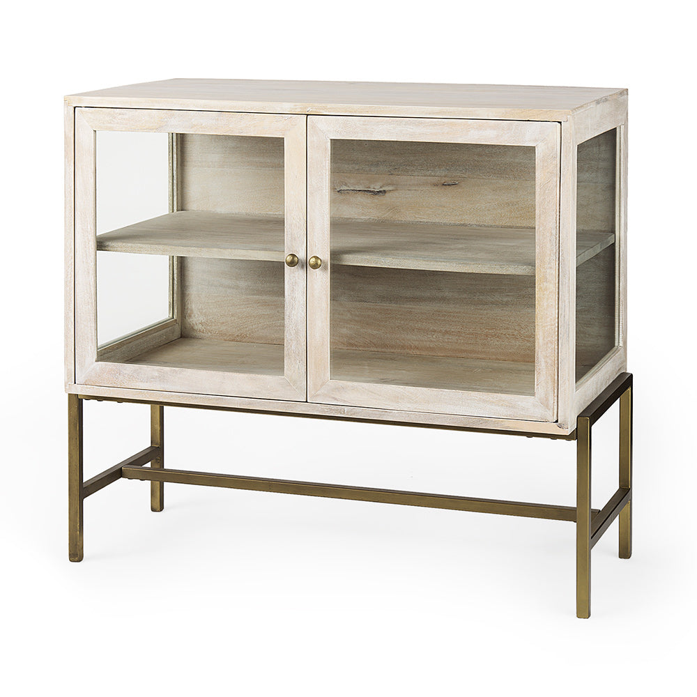Mercana - Arelius 36L x 18W x 32H White Wood, Gold Metal Base w/ 2 Glass Doors Accent Cabinet - 69292 view 1