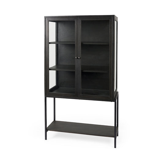 Mercana - Arelius 36L x 18W x 63H Black-Brown Wood W/ Black Metal Base Display Cabinet - 69210 view 1