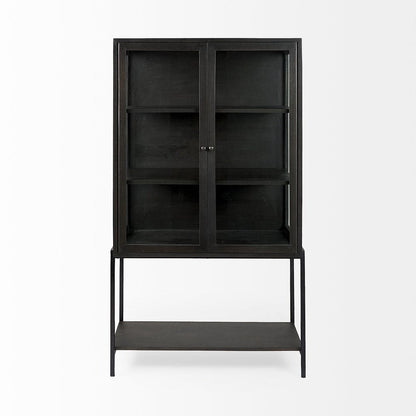 Mercana - Arelius 36L x 18W x 63H Black-Brown Wood W/ Black Metal Base Display Cabinet - 69210 view 2