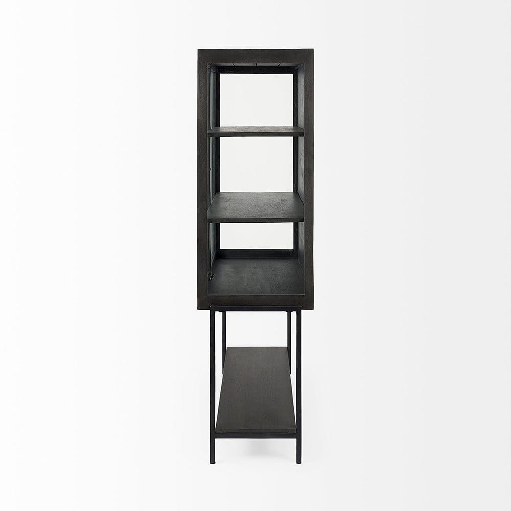 Mercana - Arelius 36L x 18W x 63H Black-Brown Wood W/ Black Metal Base Display Cabinet - 69210 view 3
