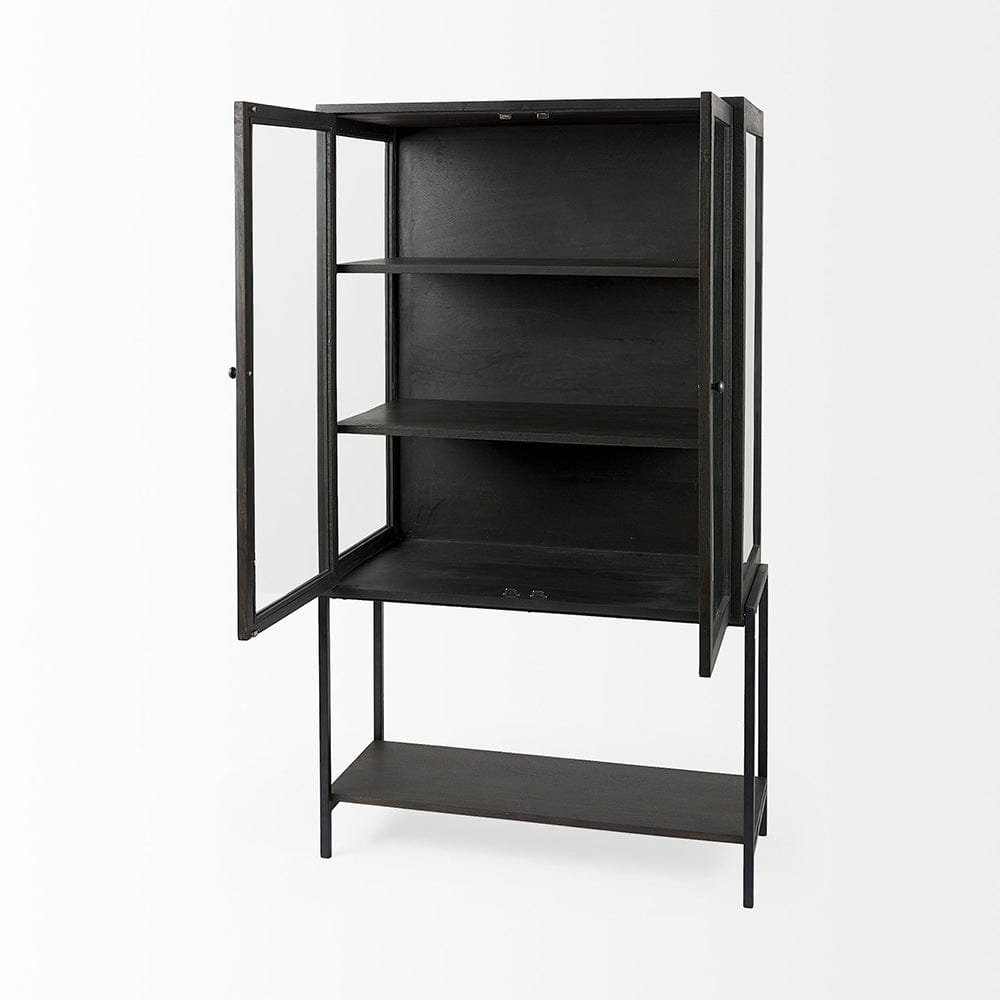Mercana - Arelius 36L x 18W x 63H Black-Brown Wood W/ Black Metal Base Display Cabinet - 69210 view 4