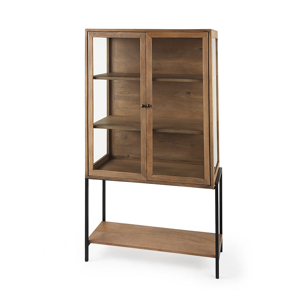 Mercana - Arelius 36L x 18W x 63H Light Brown Wood W/ Black Metal Base Display Cabinet - 69209 view 1