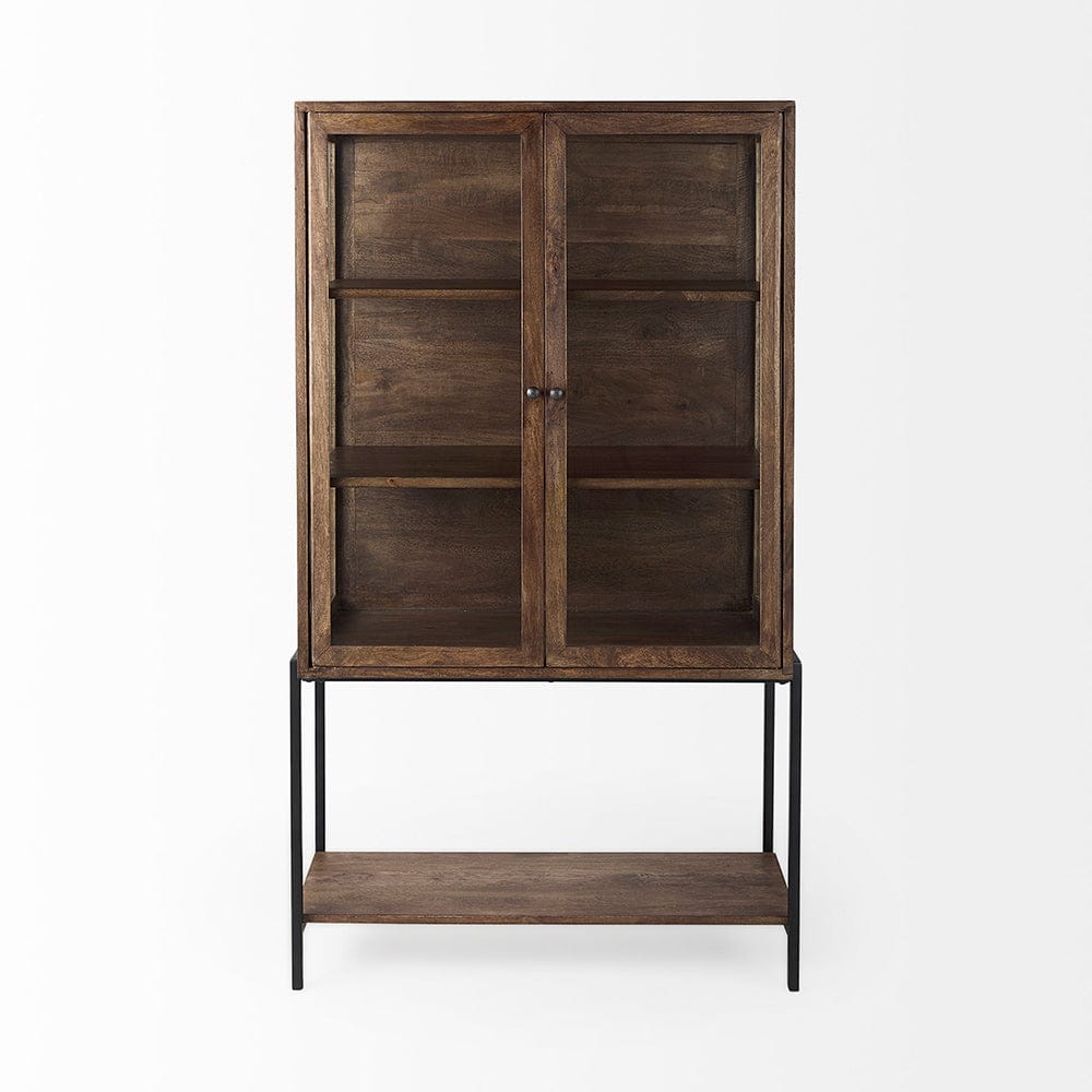 Mercana - Arelius 36L x 18W x 63H Medium Brown Wood W/ Black Metal Base Display Cabinet - 69299 view 2