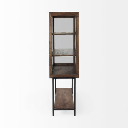 Mercana - Arelius 36L x 18W x 63H Medium Brown Wood W/ Black Metal Base Display Cabinet - 69299 view 3