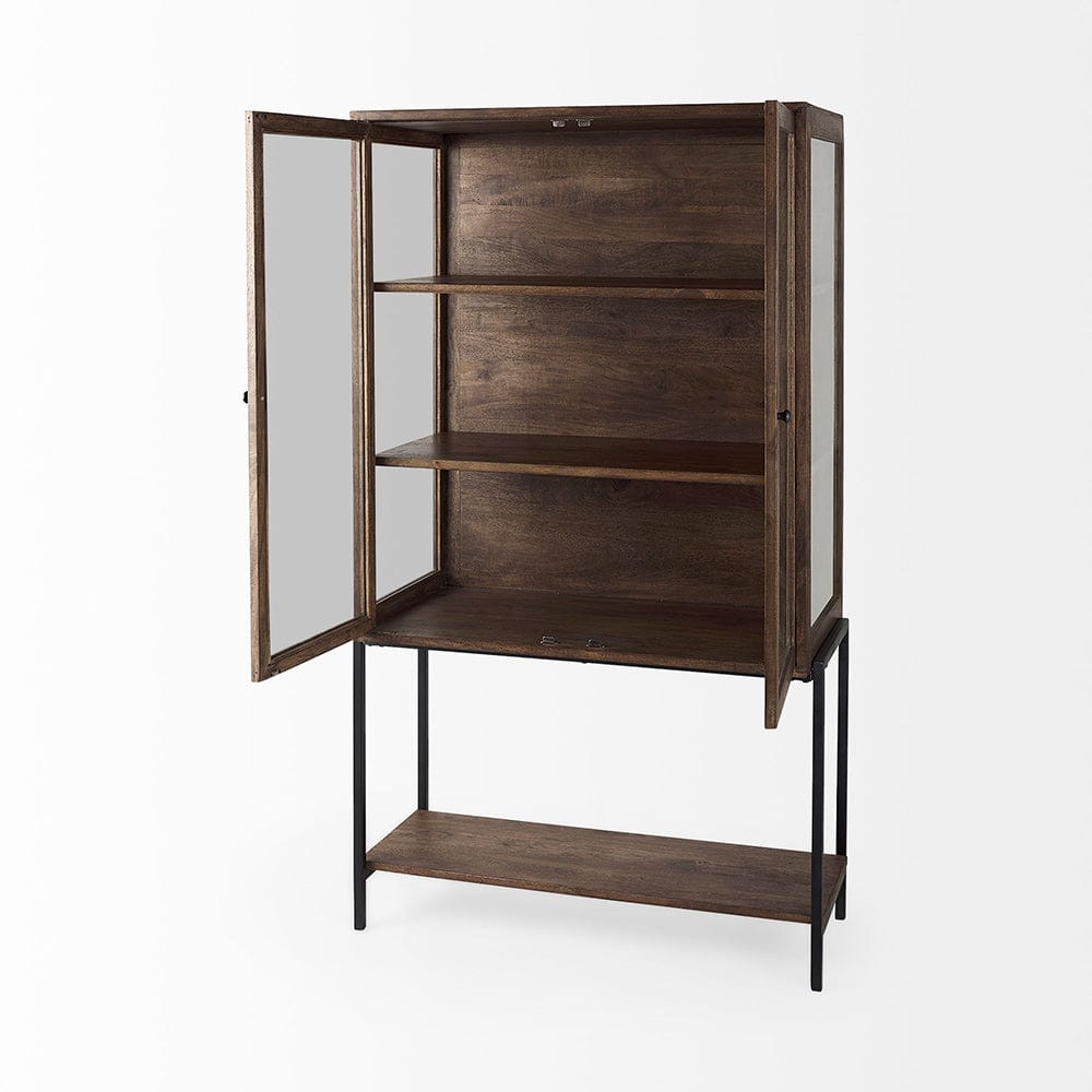 Mercana - Arelius 36L x 18W x 63H Medium Brown Wood W/ Black Metal Base Display Cabinet - 69299 view 4