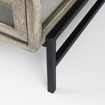 Mercana - Arelius 42" Square Glass-Top Gray Wood w/ Black Metal Base Display Coffee Table - 69297_CLOSEOUT view 7