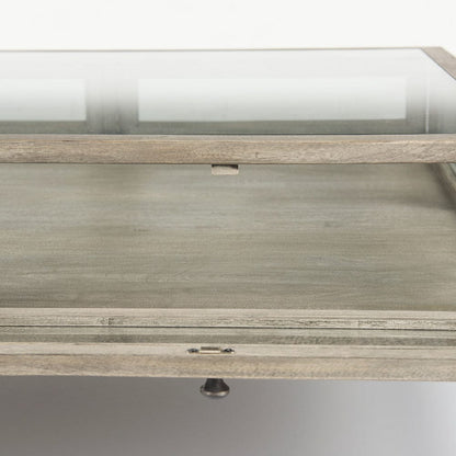 Mercana - Arelius 42" Square Glass-Top Gray Wood w/ Black Metal Base Display Coffee Table - 69297_CLOSEOUT view 9