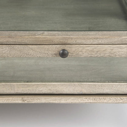 Mercana - Arelius 42" Square Glass-Top Gray Wood w/ Black Metal Base Display Coffee Table - 69297_CLOSEOUT view 10