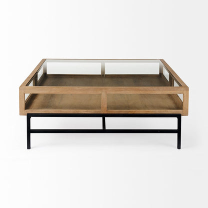 Mercana - Arelius 42" Square Glass-Top Light Brown w/ Black Metal Base Display Coffee Table - 69228 view 3