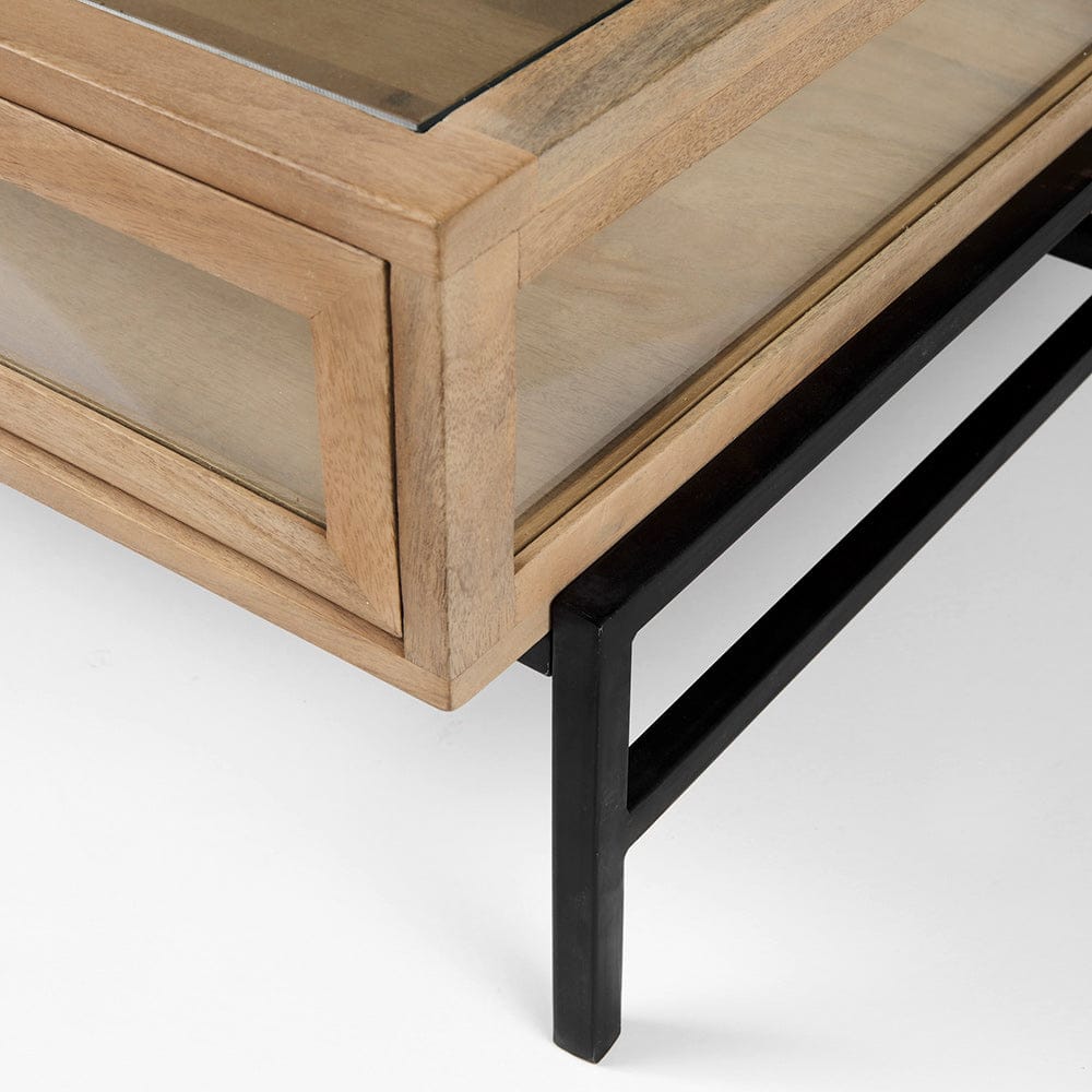 Mercana - Arelius 42" Square Glass-Top Light Brown w/ Black Metal Base Display Coffee Table - 69228 view 9