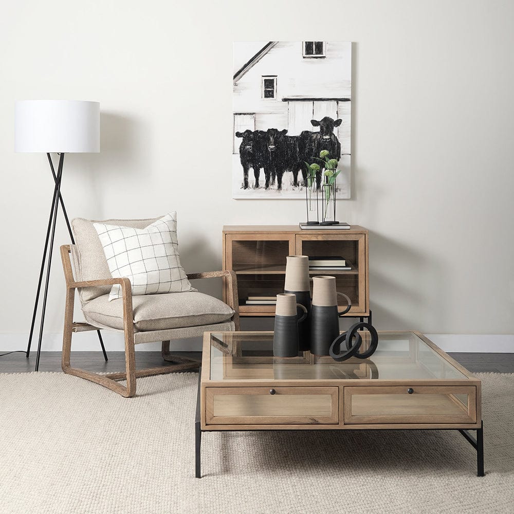Mercana - Arelius 42" Square Glass-Top Light Brown w/ Black Metal Base Display Coffee Table - 69228 view 12