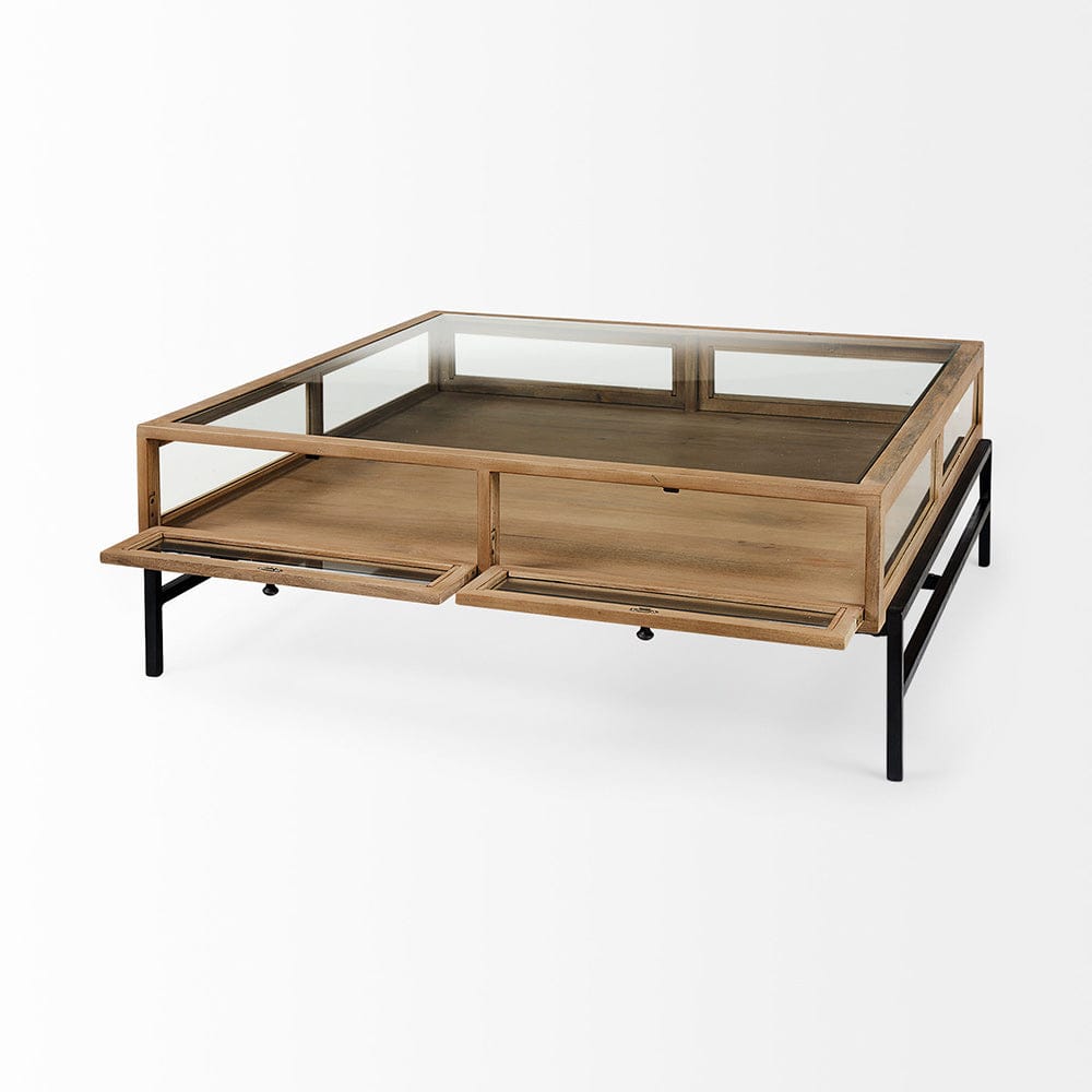 Mercana - Arelius 42" Square Glass-Top Light Brown w/ Black Metal Base Display Coffee Table - 69228 view 13