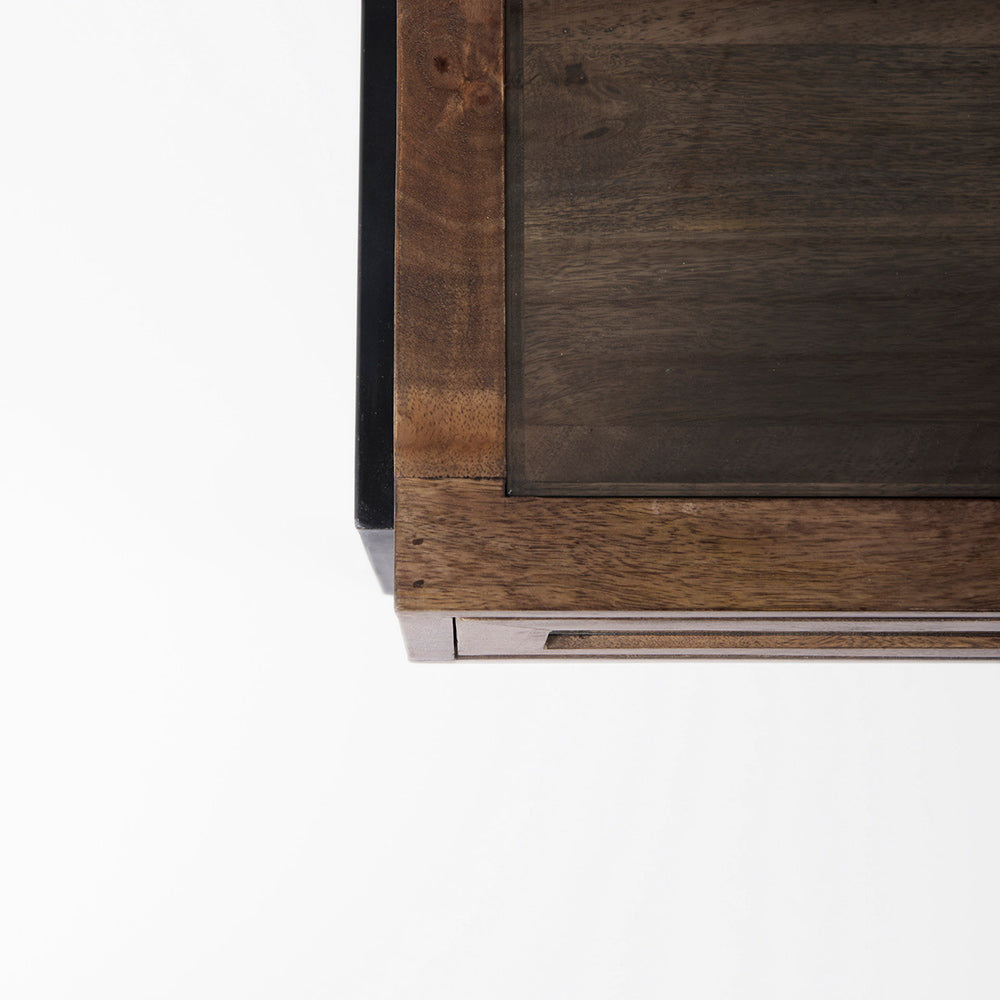 Mercana - Arelius 42" Square Glass-Top Medium Brown w/ Black Metal Base Display Coffee Table - 69296 view 6