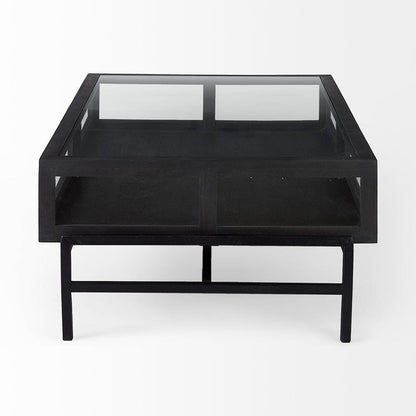 Mercana - Arelius 42"L Rectangular Glass-Top Black-Brown Wood w/ Black Metal Base Display Coffee Table - 69746 view 3