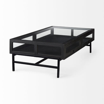 Mercana - Arelius 42"L Rectangular Glass-Top Black-Brown Wood w/ Black Metal Base Display Coffee Table - 69746 view 5