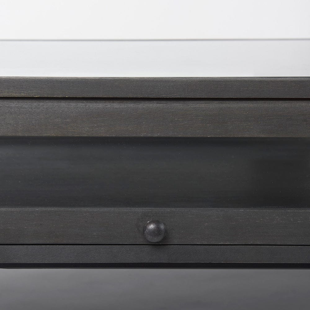 Mercana - Arelius 42"L Rectangular Glass-Top Black-Brown Wood w/ Black Metal Base Display Coffee Table - 69746 view 6